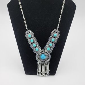 Fashion statement bohemian v style turquoise necklace